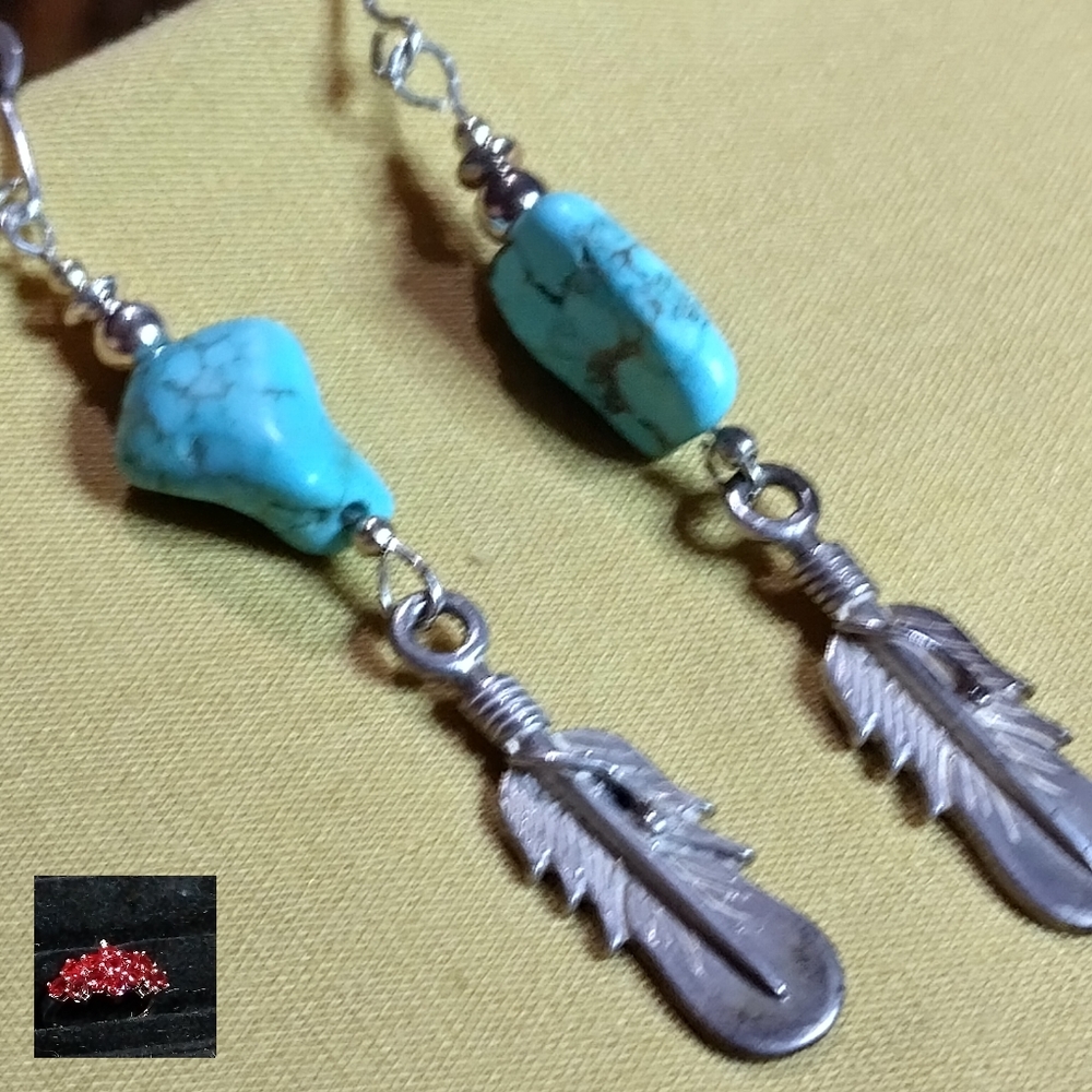 NWT- CHOOSE-#1-FEATHER #2-ROUND,-BOTH-CHUNKY MOJAVE TURQUOISE. STERLING,
